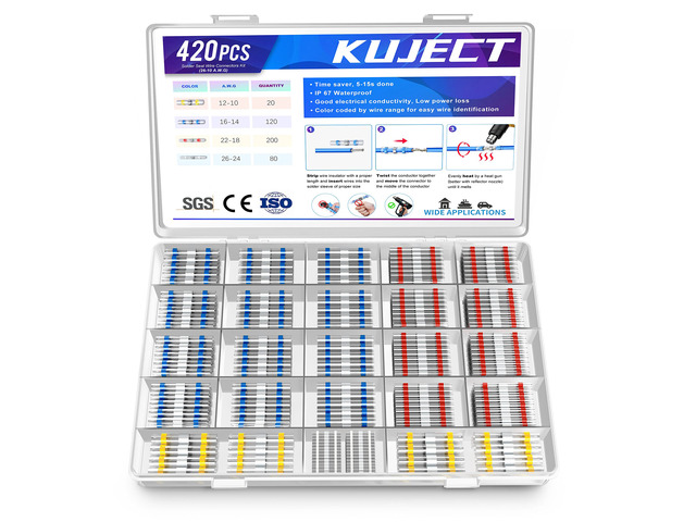 Heat Shrink Solder Seal Wire Connectors Kit 420PCS 26-10 AWG Waterproof Electrical Connectors for Marine, Automotive, Truck Repair, Solderless...