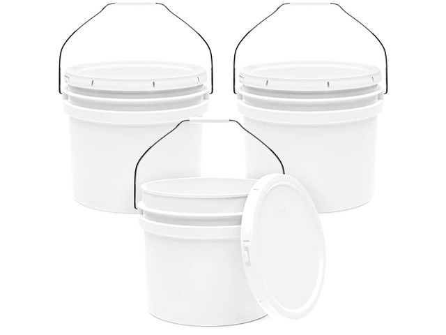 3.5-Gallon White Bucket Pail Container with Lid Food Grade Heavy-Duty Approx 90 MIL Extra Durable Metal Handles with Plastic Grip Multi-Use...