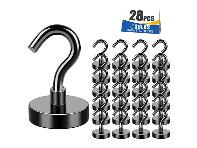 28Pcs Magnetic Hooks Strong Cruise Cabin Ship Essentials 30LBS Black Cruise Essentials Neodymium Heavy Duty Magnets with Hooks for Hanging Magnetic...