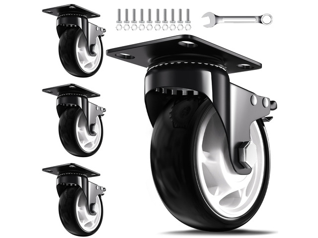 5 Inch Heavy Duty Caster Wheel with Dual Brake,Silent, Black,Set of 4 Easy to Install, Efficient operation, convenient braking,Silent, Floor...