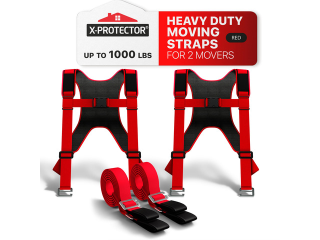 Moving Straps - 2 Pairs - Red Lifting Straps for 2 Movers Move Furniture Easily and Safely - Perfect for Lifting & Moving Heavy Objects (Adjustable...