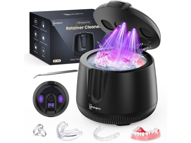 Ultrasonic Retainer Cleaner Machine 48kHz, Dental Ultrasonic Care Cleaner Ultrasonic Retainer Cleaner for Dentures, Aligners, Mouth Guards,...