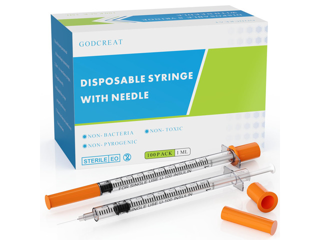 U-100 1cc Syringes with 31G 5/16 Inch Needle, Individually Packed, 100Pcs