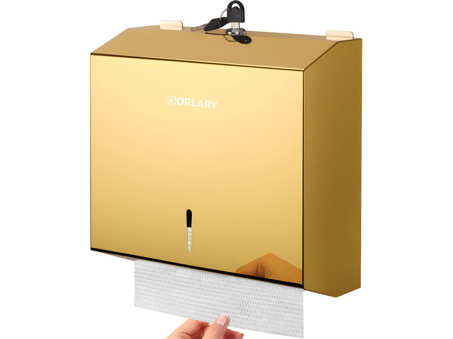 Commercial Paper Towel Dispenser Wall Mount, Gold Polished Mirror Finish, Stainless Steel Paper Towel Dispenser with Lock, Fits C-Fold Multifold...