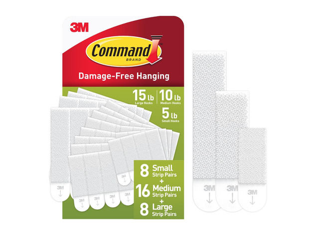 15, 10 & 5 lb Assorted Picture Hanging Strips, 32 Pairs (64 Strips) White Picture Hanging Strips, Damage-Free Wall Hangers for Frames, No Tools...