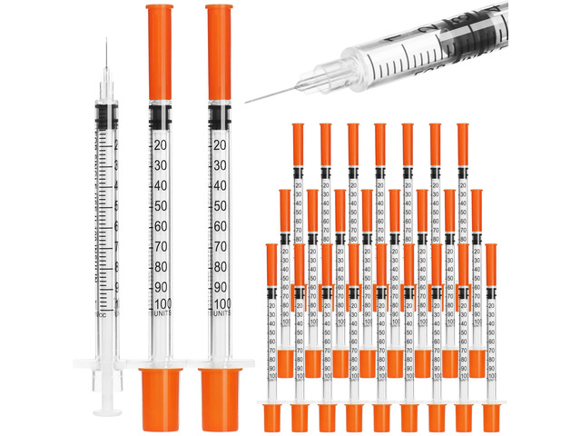 U-100 syringes with needle - 1ml 31G (31 gauge) 5/16 inch syringe with needles scale in 100 units, 1 ml / 1cc lab syringes, Pack of 30 (30 Pcs)