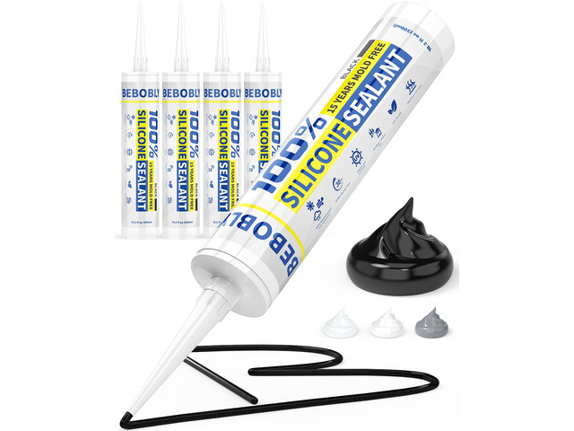 Black Silicone Caulk & Sealant, 100% Waterproof Silicone Caulking, Silicone Sealant Caulking for Kitchen, Bathroom, RV, Interior & Exterior Use,...