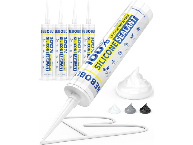 White Silicone Caulk & Sealant, 100% Waterproof Silicone Sealant Caulking, Shrink & Crack Proof, Silicone Caulking for Kitchen, Bathroom, RV,...