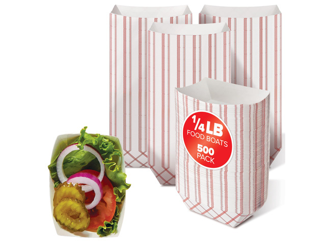 Paper Food Boats (500 Pack).25 Lb Disposable Red & White Checkered Trays, Eco Friendly Boat, Serving Boats for Concession Food & Condiments, Nacho...
