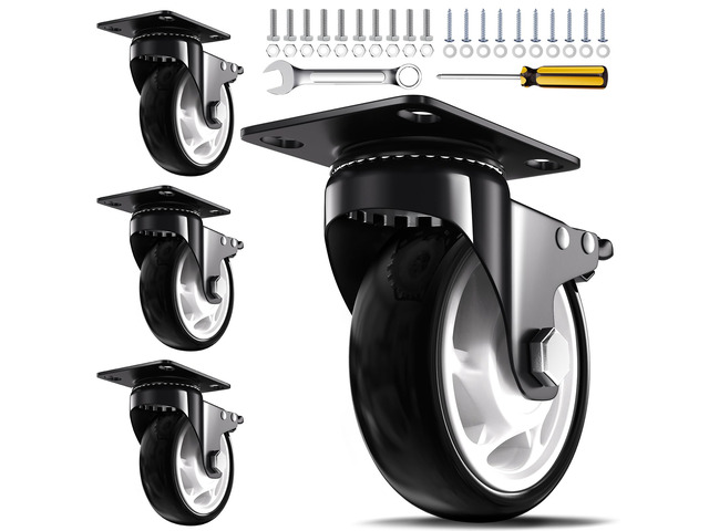 4 Inch Heavy Duty Caster Wheel with Dual Brake,Silent, Black,Set of 4 Easy to Install, Efficient operation, convenient braking,Silent, Floor...