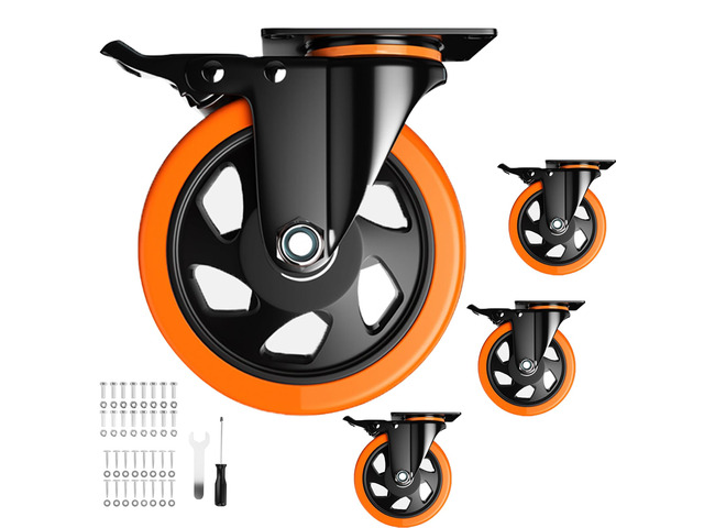 5 Inch Swivel Caster Wheels, Heavy Duty Casters Set of 4 with Brake Polyurethane, Dual Lock Industrial Swivel Plate Mount for Furniture/...