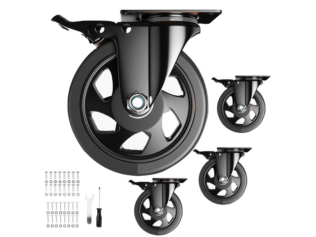 5 Inch Swivel Caster Wheels, Casters Set of 4 Heavy Duty with Brake Polyurethane, Dual Lock Industrial Swivel Plate Mount for Furniture/...
