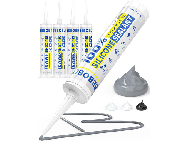 Silicone Caulk & Sealant Gray, 100% Waterproof Silicone Sealant, Shrink & Crack Proof, Silicone Caulking for Kitchen, Bathroom, RV, Interior &...