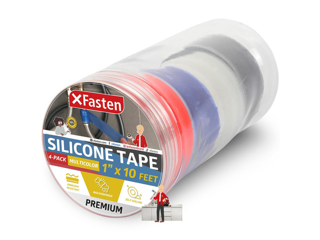 Self Fusing Silicone Tape Waterproof Multicolor 1' x 10 Feet 4-Pack, Self Amalgamating Tape, Silicone Rubber for Plumbing, Sealing Pipes, Hose...