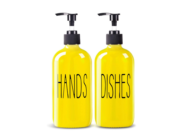 Glass Soap Dispenser Set 2 Pack,16 Oz Dish Soap Dispenser for Kitchen Sink,Lemon Kitchen Decor and Accessories,Yellow Decorations and Kitchen...