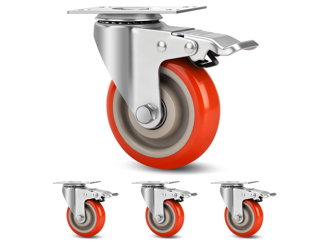 4 Inch Industrial Heavy Duty Swivel Caster Wheels with Brake,Set of 4 Safety Locking Casters,Load 2000lbs,Premium Polyurethane Wheels for...