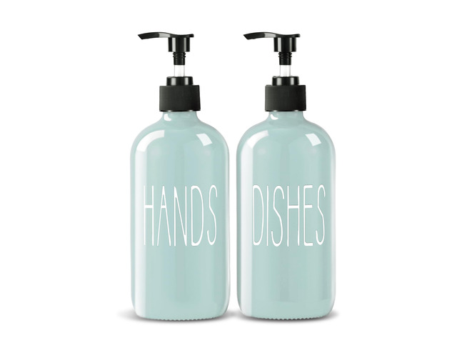 Glass Soap Dispenser Set 2 Pack,16 Oz Dish Soap Dispenser for Kitchen Sink,Green Kitchen Accessories and Kitchen Decor,Green Decorations and...