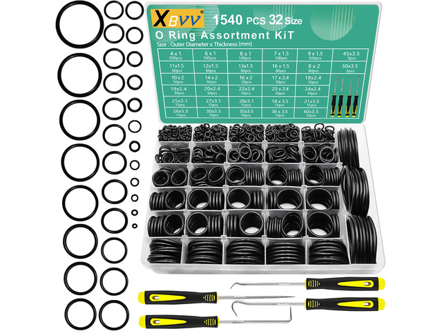 1540 Pcs 32 Size O-Rings Kit Nitrile Rubber O Ring Assortment with 4 Hook Set for Various Car Auto Vehicle Repair Plumbing Air or Gas Sealing...