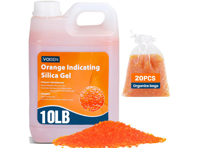 10LBS Orange Indicating Silica Gel Desiccant Beads(Orange to Green) Reusable Desiccant Industry Standard 3-5 mm,Desiccant for 3D...