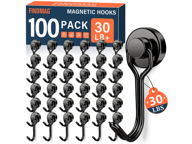 Magnetic Hooks, 30LB+ Magnet Hooks for Hanging, 100 Pack, Black Strong Magnetic Hooks for Cruise Cabins, Classroom, Grill, Locker, Home, Travel and...
