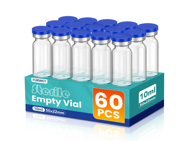 10ML Sterile Vials, Glass Empty Vials for Injection, 60 Pack Sterile Vials with Self Healing Injection Port and Sealing Cap, Glass Sterile Vials...