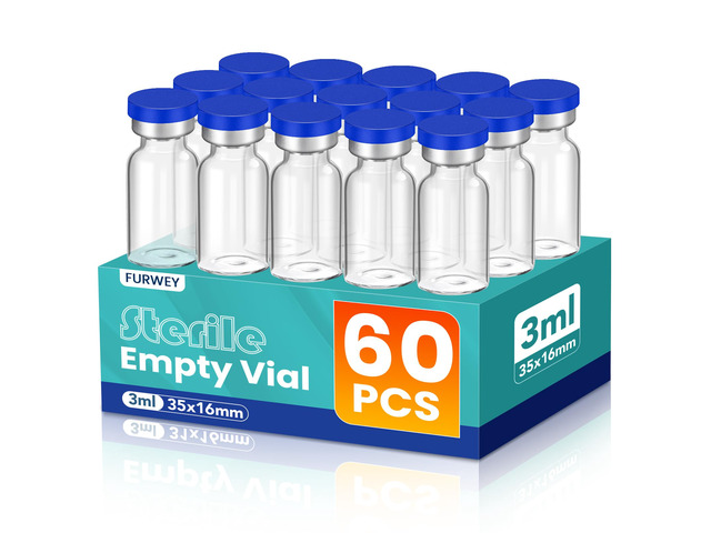 3ML Sterile Vials, Glass Empty Vials for Injection, 60 Pack Sterile Vials with Self Healing Injection Port and Sealing Cap, Glass Sterile Vials for...