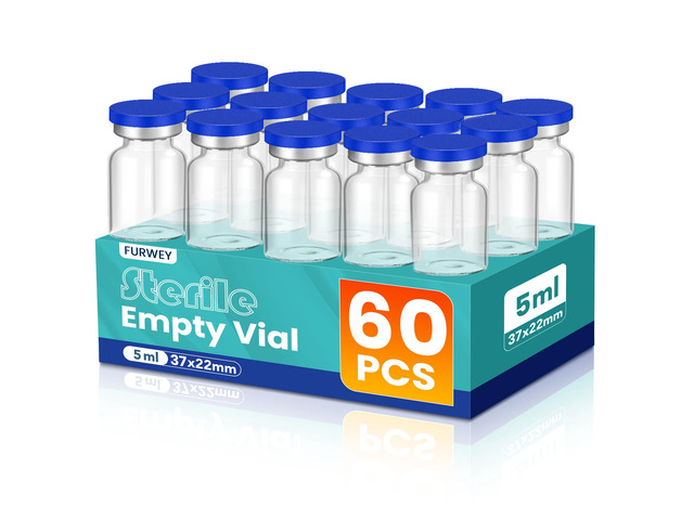 5ML Sterile Vials, Glass Empty Vials for Injection, 60 Pack Sterile Vials with Self Healing Injection Port and Sealing Cap, Glass Sterile Vials for...