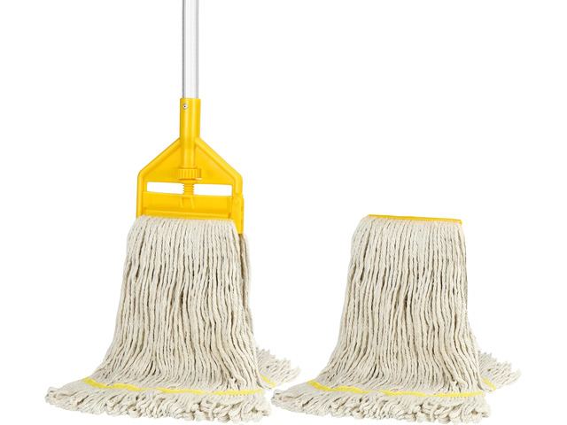Commercial Mop Industrial Cotton Mop with Extra Replacement Head Heavy Duty Looped-End String Wet Mops 59' Long Handle for Home,Garage,Office,...