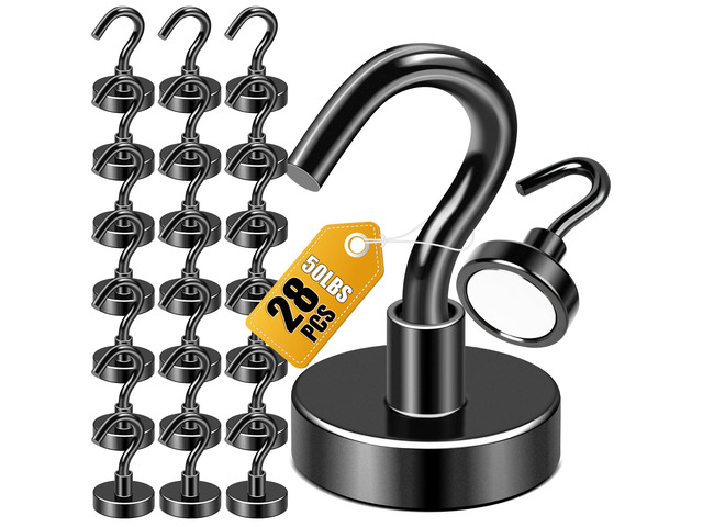 Magnetic Hooks,50lbs Heavy Duty Magnets with Hook Black 12 Pack Rare Earth N52 2026 Cruise Cabin Ship Essentials for Fridge Hanging Classroom Beach...