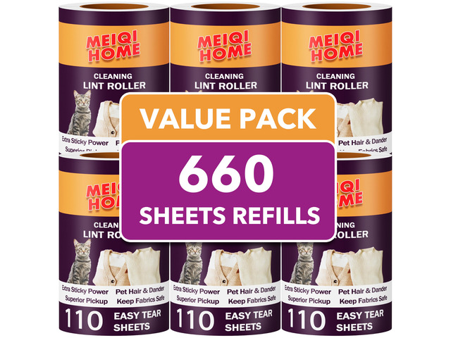 Extra Sticky Lint Roller Refills Only, 660 Easy-Tear Sheets for 3.9'-4' Lint Rollers with 1.5' Inner Diameter - Superior Cleanliness for Clothes