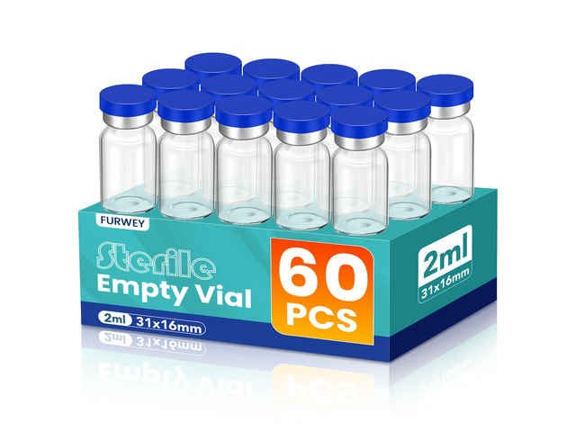 2ML Sterile Vials, Glass Empty Vials for Injection, 60 Pack Sterile Vials with Self Healing Injection Port and Sealing Cap, Glass Sterile Vials for...