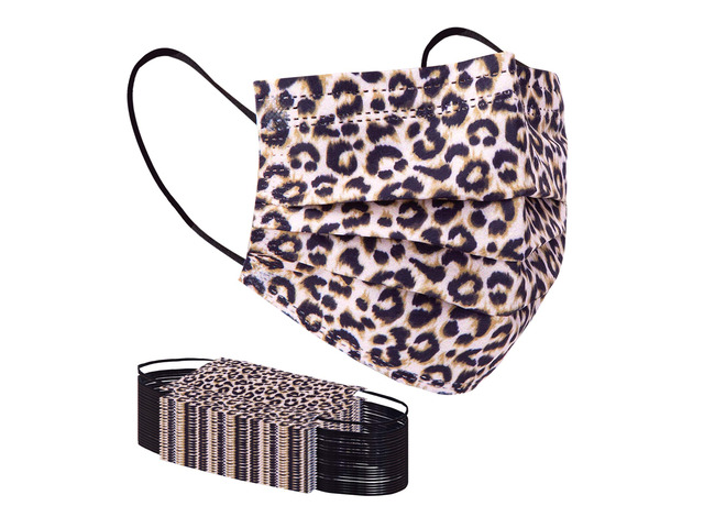 Disposable Face Masks with Designs Cute Face Mask 3 Ply Cheetah Print 50 Pcs