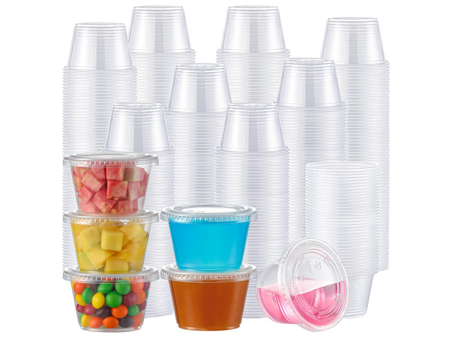 400 Set 4 oz Portion Cups, Jello Shot Cups with Lids, Disposable Plastic Condiment Dipping Sauce Cup, Small Containers for Salad Dressing