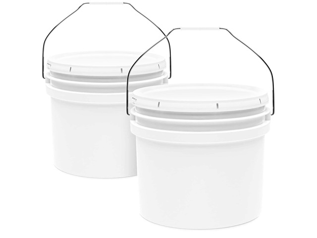 3.5-Gallon White Bucket Pail Container with Lid Food Grade Heavy-Duty Approx 90 MIL Extra Durable Metal Handles with Plastic Grip Multi-Use...