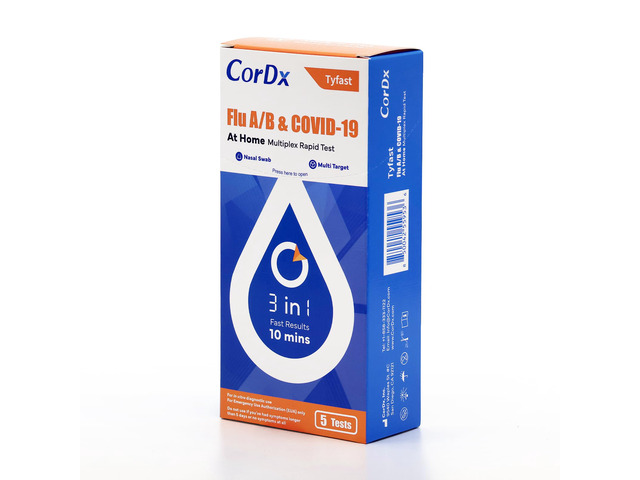 Flu A/B & COVID-19, At Home 3-in-1 Rapid Test Kit, 5 Tests Nasal Swab Self-Test, Easy-To-Use For Adults And Kids, EUA Authorized OTC, Quick...