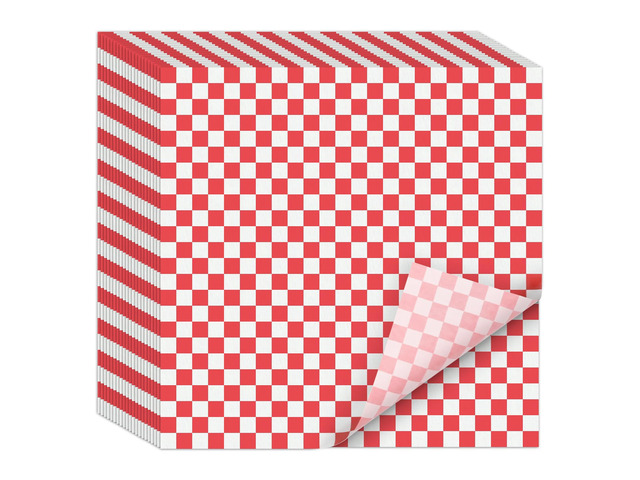 12 x 12' Grease Resistant Deli Paper Precut Sheets, 1000 Pcs Red & White Checker, Food Basket Liners, Sandwich Wrapping Paper, for Deli Food, BBQ,...