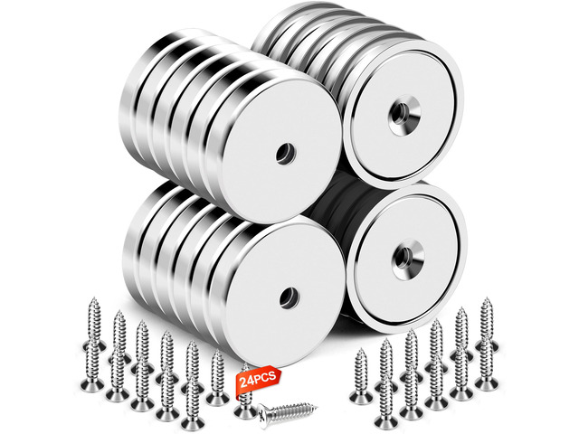 Magnets with Countersunk Hole,1.26 Inch 110LBS 24 Pack Heavy Duty Magnet Rare Earth Neodymium Strong Round Base Cup and Stainless Screws for...