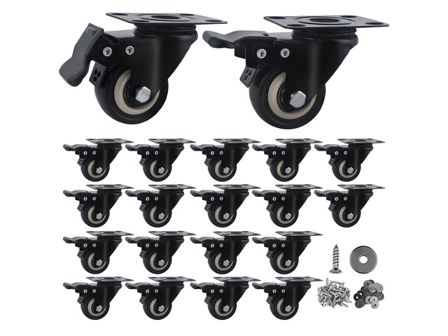Htudcue 2 Inch Industrial Heavy Duty Caster Wheels Set of 20, Double Locking PU Casters, Non-Marking Polyurethane Wheels for Workshops & Commercial...