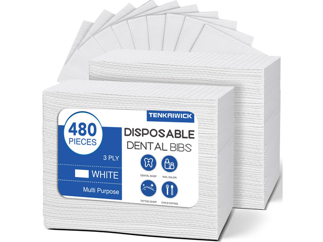 480 Pack Disposable Dental Bibs 13'x18', 3-Ply Waterproof Tattoo Bibs Sheet for Nail Salon, Dental Clinic, Feeding, Tattoo Shop (White)