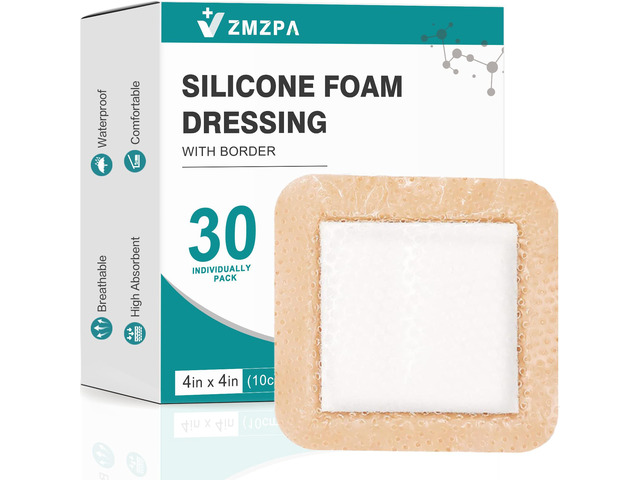 30 Pcs Silicone Foam Dressing 4x4 Gentle Border, Waterproof Silicone Bandages for Wounds Care, Bed Sore Patches, Super Absorbent Wound Dressing,...