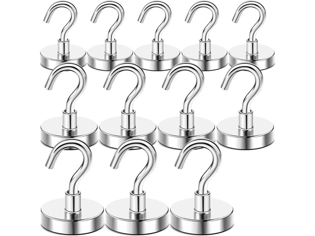Magnetic Hooks,170lbs Heavy Duty Magnets with Hook Silver 12 Pack Rare Earth N52 2026 Cruise Cabin Ship Essentials for Fridge Hanging Classroom...