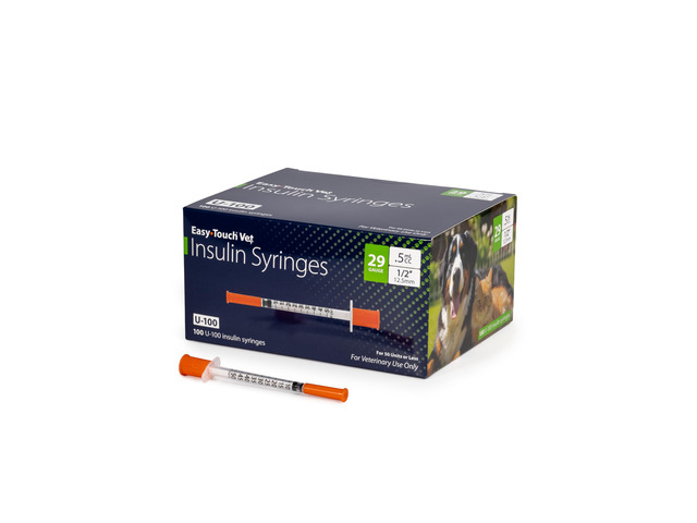 EasyTouch U-100 Pet Insulin Syringes (29G 0.5cc 1/2') - 100 ct. Compatible with U-100 Insulin, 50 Unit Capacity, 1/2' Needle Length, Half-Unit...
