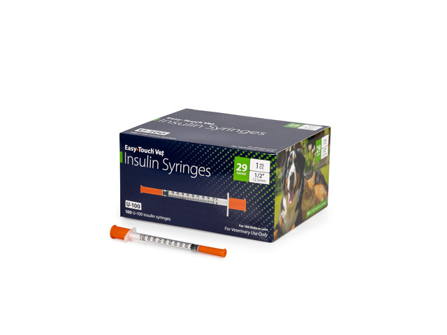 EasyTouch U-100 Pet Insulin Syringes (29G 1.0cc 1/2') - 100 ct. Compatible with U-100 Insulin, 100 Unit Capacity, 1/2' Needle Length, Half-Unit...