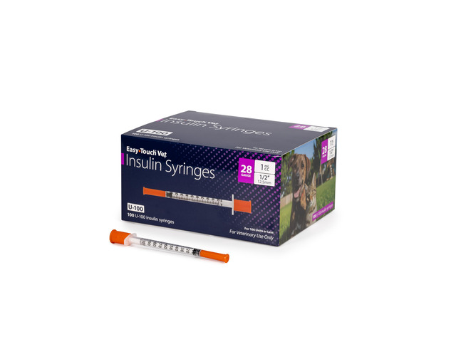 EasyTouch U-100 Pet Insulin Syringes (28G 1.0cc 1/2') - 100 ct. Compatible with U-100 Insulin, 100 Unit Capacity, 1/2' Needle Length, Half-Unit...