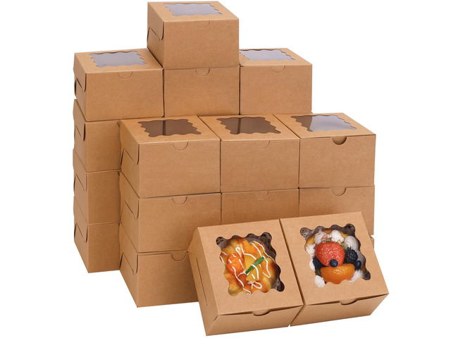 120pcs Small Cookie Boxes with Window,Brown Bakery Boxes,4x4x2.5 Kraft Treat Boxes, Fit Small Cookies and Pastries, Suitable for Party Favors and...