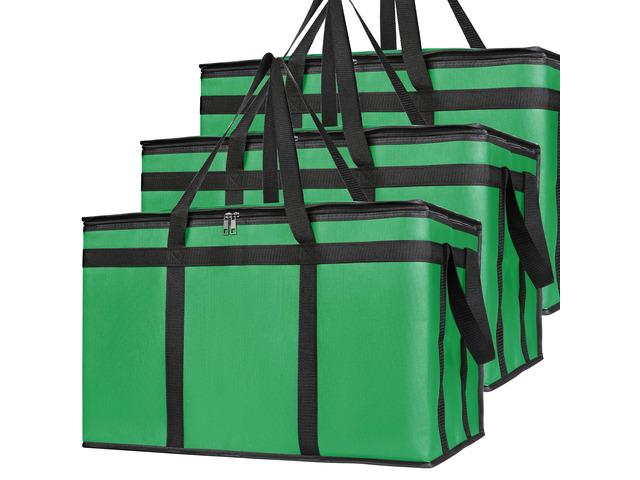 3 Pack Insulated Food Delivery Bags, XXXL Catering Cooler Bag Green Keeps food hot or frozen for grocery shopping, catering, pizza and rideshare...