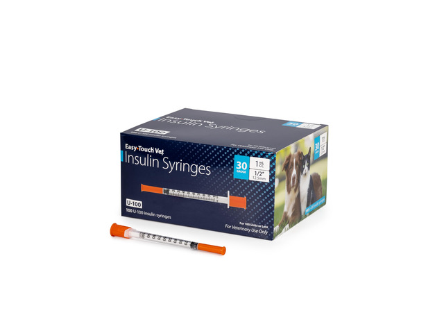 EasyTouch U-100 Pet Insulin Syringes (30G 1.0cc 1/2') - 100 ct. Compatible with U-100 Insulin, 100 Unit Capacity, 1/2' Needle Length, Half-Unit...