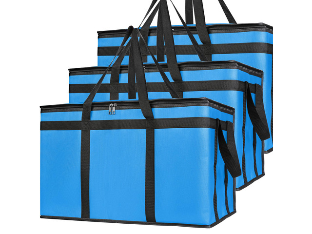 3 Pack Insulated Food Delivery Bags, XXXL Catering Cooler Bag Blue Keeps food hot or frozen for grocery shopping, catering, pizza and rideshare...