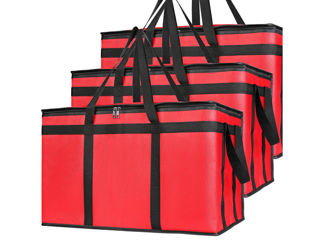 3 Pack Insulated Food Delivery Bags, XXXL Catering Cooler Bag Red Keeps food hot or frozen for grocery shopping, catering, pizza and rideshare...