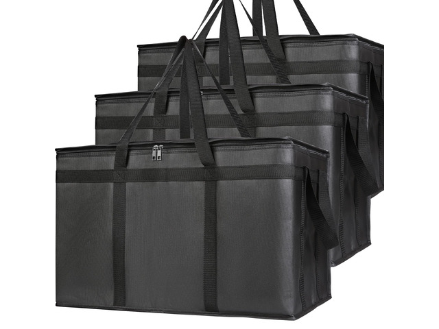 3 Pack Insulated Food Delivery Bags, XXXL Catering Cooler Bag Black Keeps food hot or frozen for grocery shopping, catering, pizza and rideshare...
